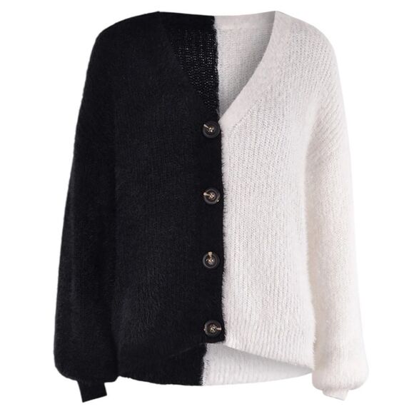 Black & White Contrast Button-Front V-Neck Cardigan NEW - Woven Right - Picture 9 of 13